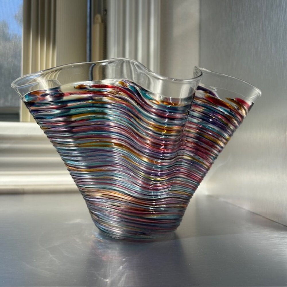 Vintage Art Glass Vase with Ruffle Top